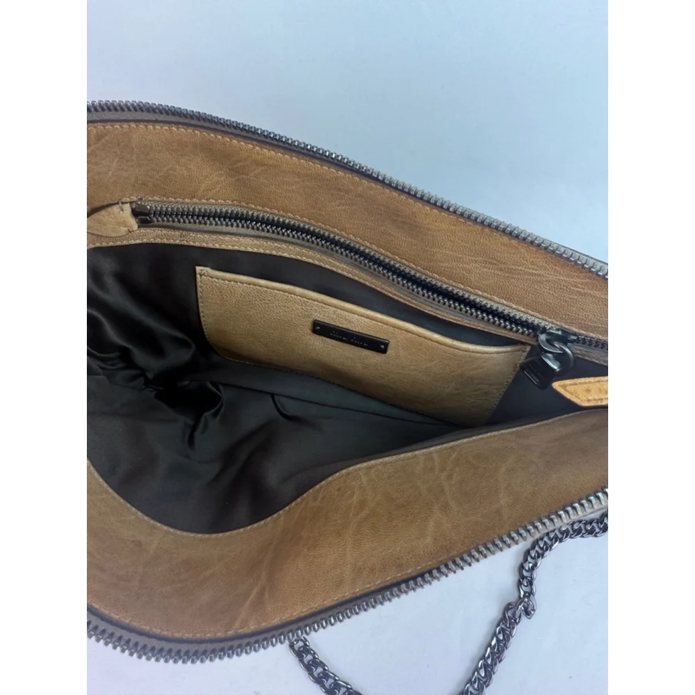 Women's Authentic Miu Miu Tan Leather Clutch Chain Crossbody Bag Metal Braided - Picture 7 of 11